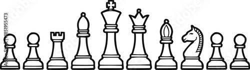Complete White Chess Pieces Vector Set Minimalist Board Game Illustration