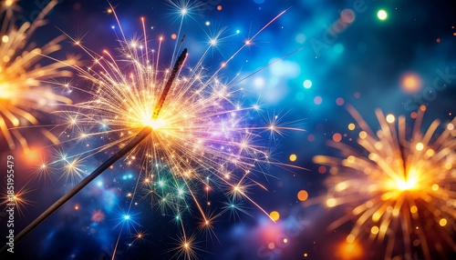 Vibrant sparklers ignite night with colorful sparks and bokeh lights