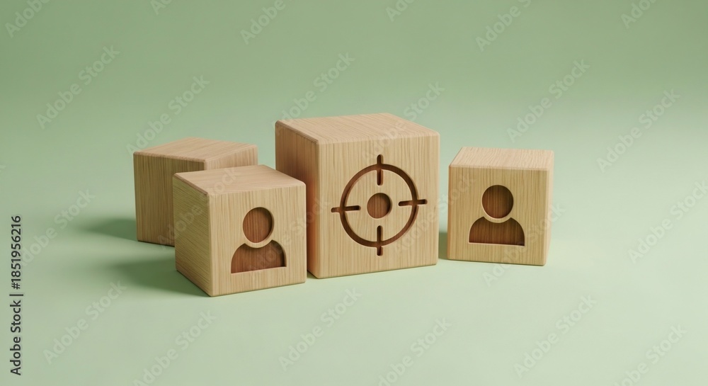 Obraz premium Customer targeting wooden blocks with people icons on green background