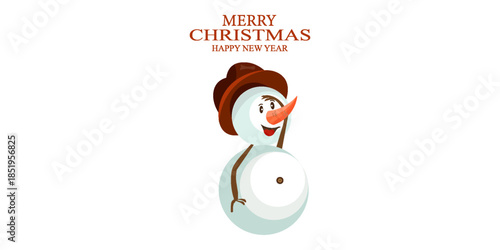 Illustration of a snowman adjusting his carrot nose, wearing a red scarf. Winter character.