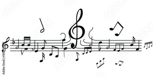 Musical note wave. Music notes melody on white background. waves of musical notes and songs 