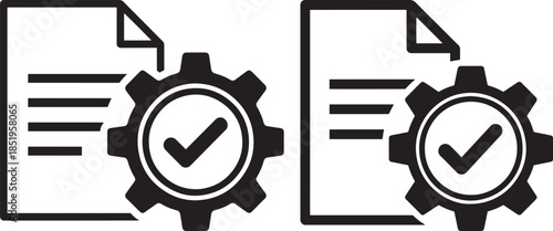 Document processing success icon set with gear and checkmark