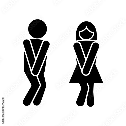 Male and female toilet urgency icons isolated