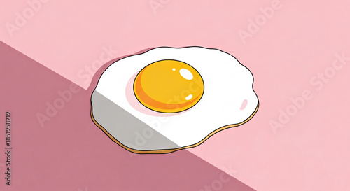 Minimalist vector-style illustration of a sunny-side-up fried egg on a two-tone pink background. Clean lines and simple shadows