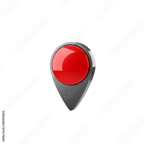Free Download This is an image of a red location pin against a transparent backdrop. The pin features a classic design with a silver top and bottom. - GFXLoad
