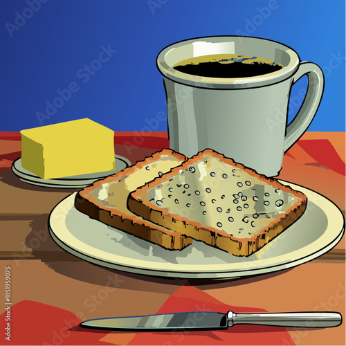 Realistic Still Life Photograph of Buttered Bread Slices 