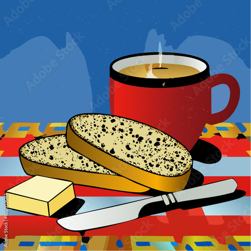 Realistic Still Life Photograph of Buttered Bread Slices 