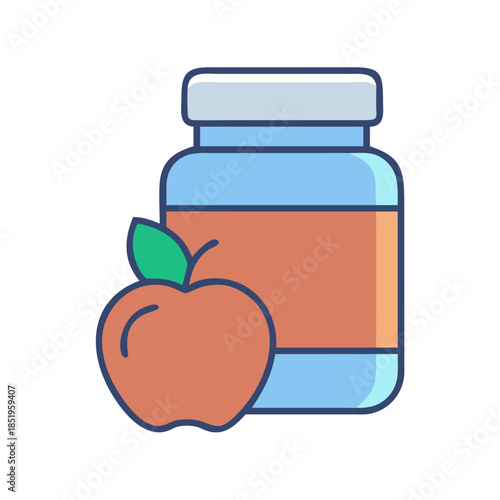 Apple and supplement bottle representing healthy food supplement choices