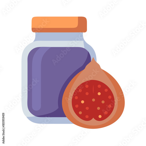 Fig jam jar with a cut fruit illustration