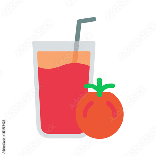 Fresh tomato juice with straw on a white background