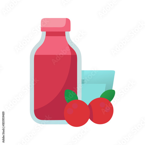 Vector illustration of berry juice bottle and a glass