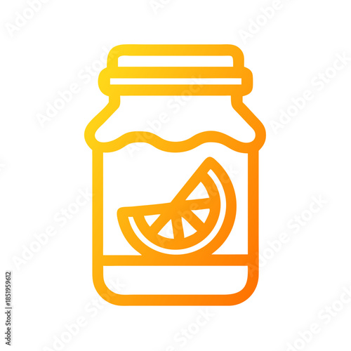 Orange marmalade glass jar icon on white background