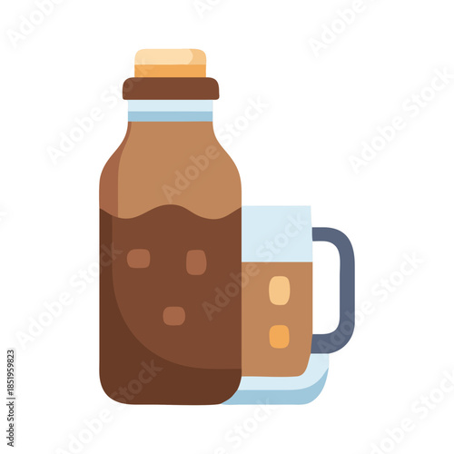 Iced coffee drink in bottle and glass illustration