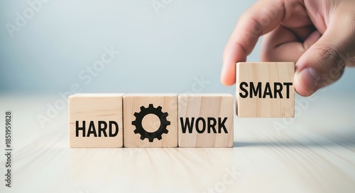 Wallpaper Mural Hand replacing hard work block with smart work business concept Torontodigital.ca