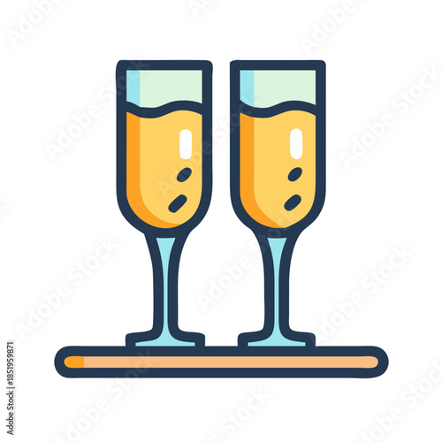 Pair of celebratory champagne glasses on a horizontal bar
