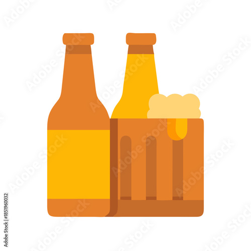 Two beer bottles and a foamy mug illustration