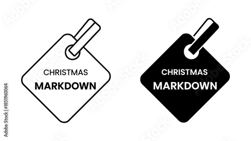 Christmas Markdown Price Tag Icons, Outline and Solid Black Style