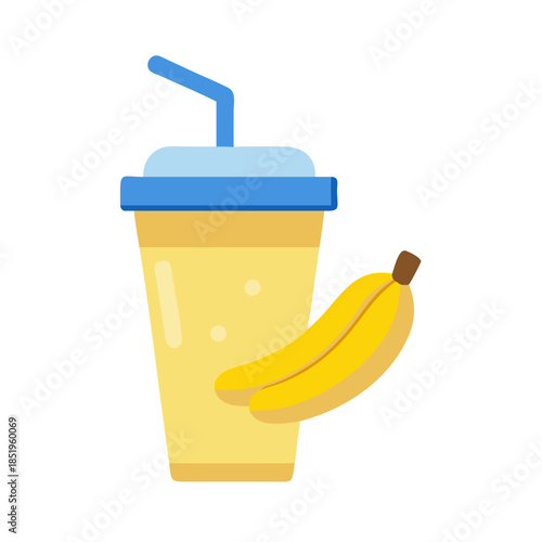 Banana smoothie in a cup with banana beside it