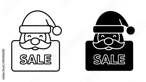 Christmas Santa Claus Sale Icons, Outline and Filled Styles