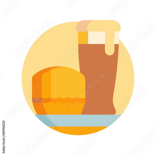 Flat vector illustration of stout beer with cheese snack