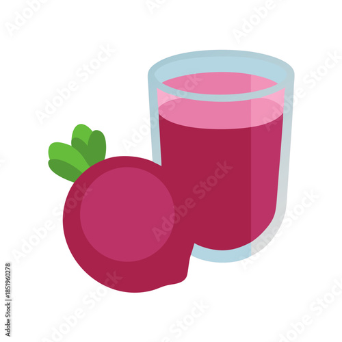 Beet juice in glass with beet on white background