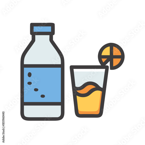 Refreshing drink illustration with bottle and citrus garnish