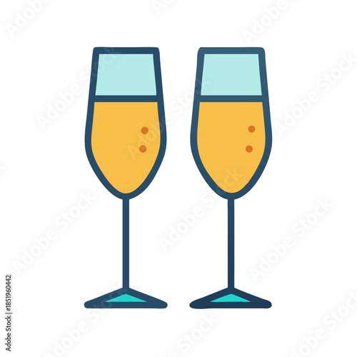 Two champagne flutes celebrating an occasion on white background