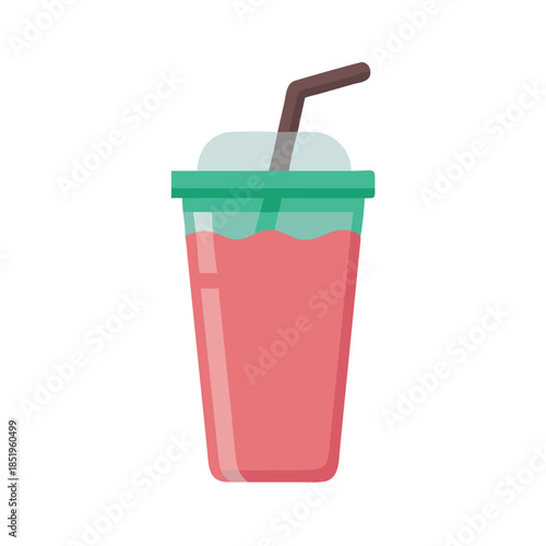 Vibrant pink smoothie in plastic cup with drinking straw