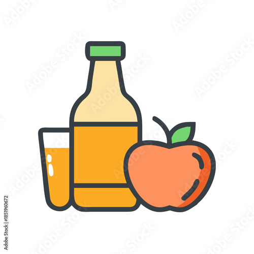 Fresh apple juice bottle glass icon isolated illustration