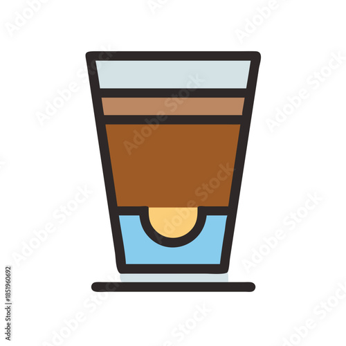 Coffee drink layered in a glass on white backdrop