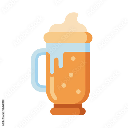 Flat Vector Icon of Frothy Beer in Glass Mug