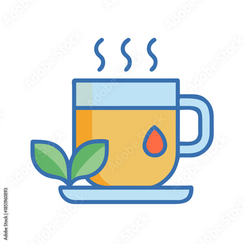 Flat design illustration of herbal tea with leaves