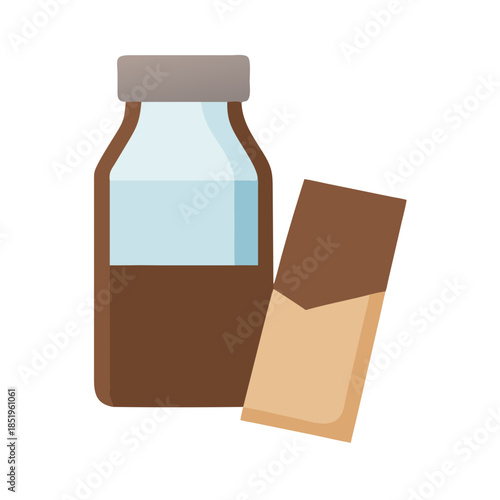 Chocolate milk bottle with protein bar flat vector image