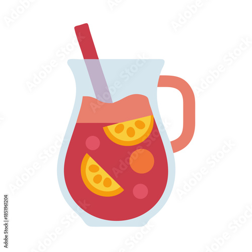 Pitcher of sangria flat vector illustration on white background