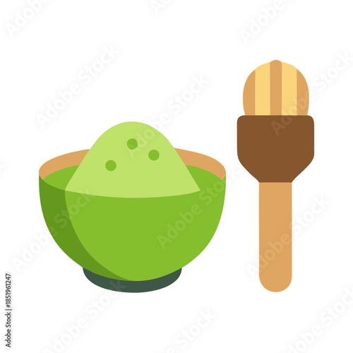 Matcha tea bowl and whisk on a white background