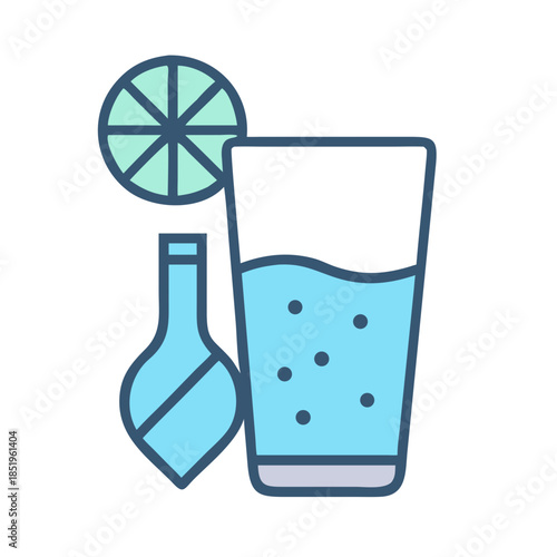 Refreshing sparkling water with lime garnish and flavor essence