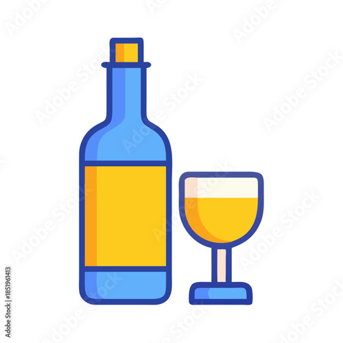 Iconic wine bottle and glass simple flat illustration art
