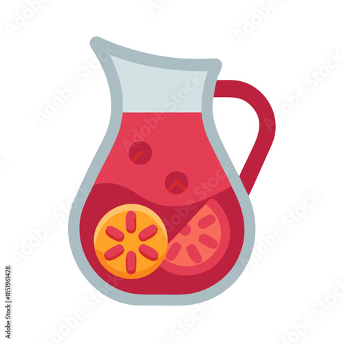 A vibrant flat design of a fruit punch pitcher