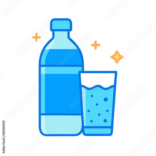 Water bottle and glass, refreshing hydration concept, minimalist design