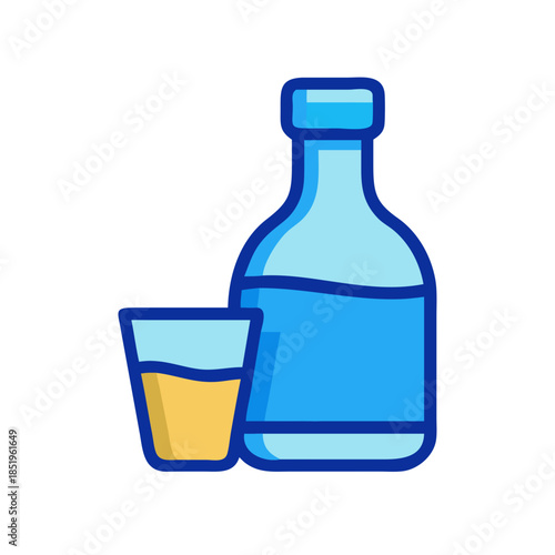 Stylized Bottle and Glass Illustration on white background