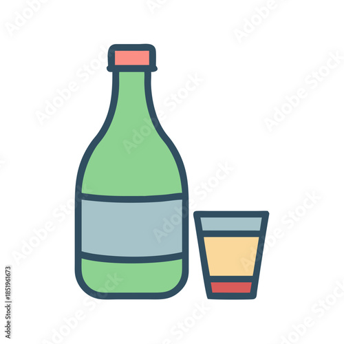 Bottle with a shot glass minimal style illustration