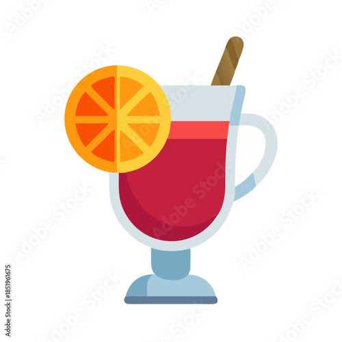 Mulled wine vector illustration with orange slice and cinnamon