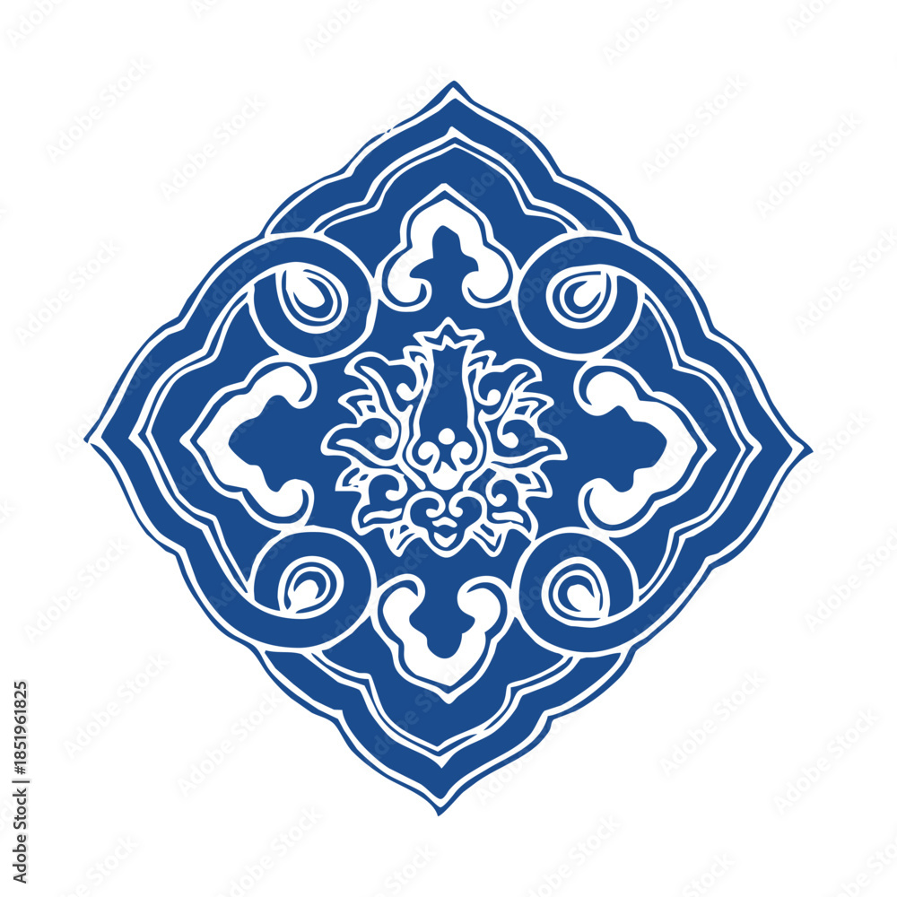 Fototapeta premium Chinese Blue and White Porcelain Pattern, Traditional Vector Design