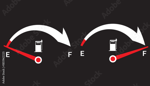 Gas and fuel gauge meter full and empty icon set vector illustration