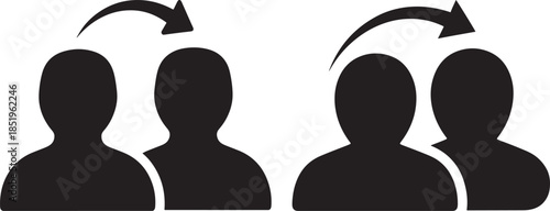 Two silhouettes of people with curved arrows showing exchange