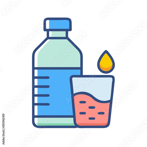 Water bottle and glass flat illustration on white background