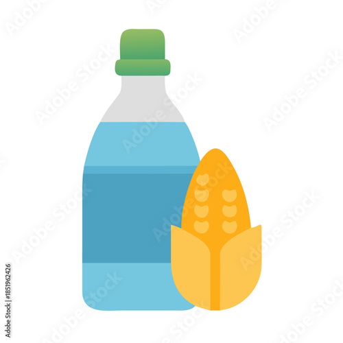 Minimalist bottle of water with an ear of corn