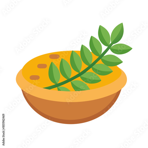 Vector Illustration of Soup Bowl with Greens on Top