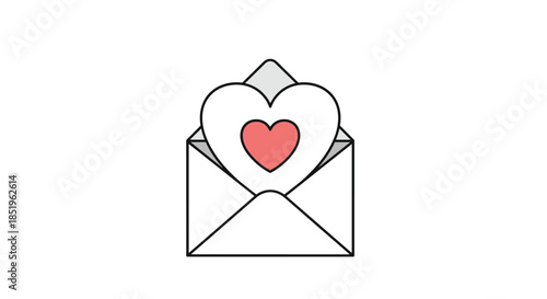 Open envelope revealing a large heart with a smaller heart at its center symbolizes a heartfelt love letter or special message.