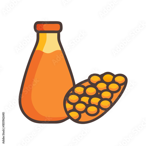 Bottle of corn juice and corn cob illustration
